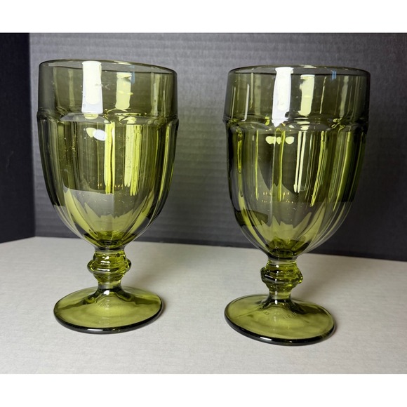 Libbey Other - VTG Libbey Gibraltar Duratuff Olive Green Glass Goblets Water Glasses Set of 2